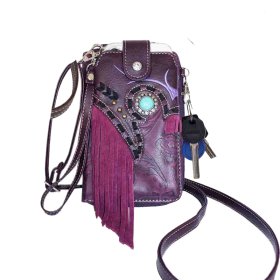 Purple Western Fringe Embroidery hipster Crossbody Style Purses Phone Bag