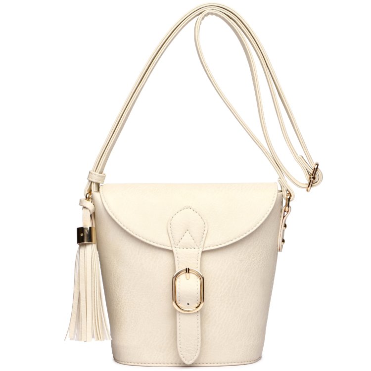 Ivory Flap Over Crossbody Purse With Shoulder Strap