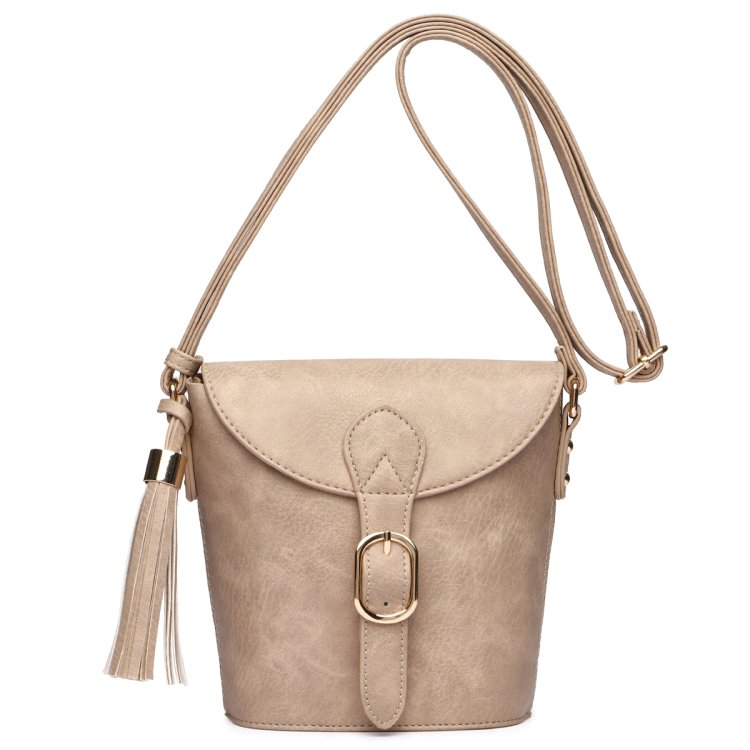 Tan Flap Over Crossbody Purse With Shoulder Strap