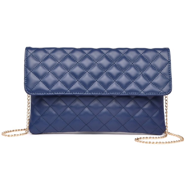 Navy Quilted Fashion Flapover Clutch Crossbody Bag