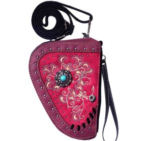 Hot Pink Floral Concho Crossbody Gun Holster Shaped Conceal Carry Pouch