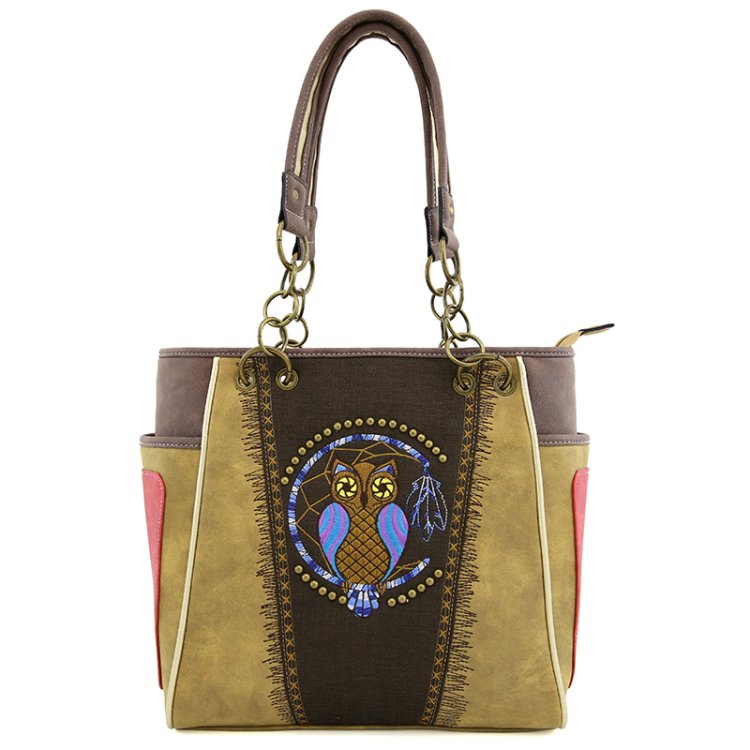 Classic Western Owl Embroidered Concealed Carry Tote Purse