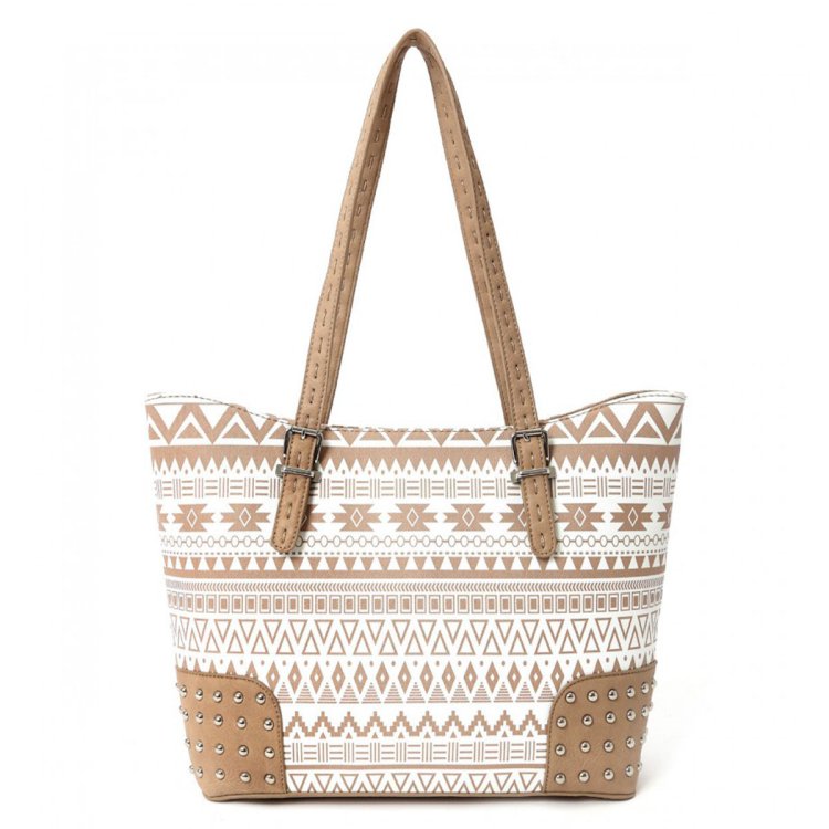 Natural Aztec Print Tote Handbag