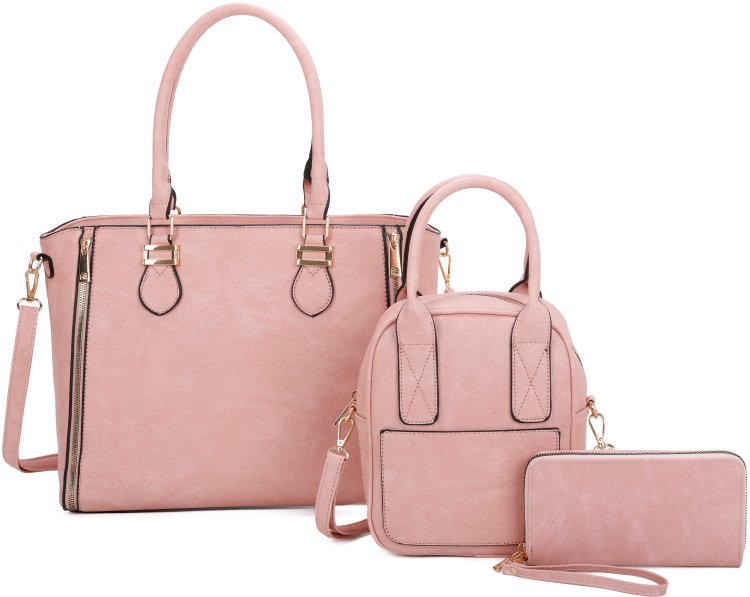 Pink 3-Piece Plain Tote Bag With Backpack And Wallet Set