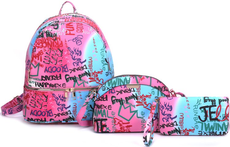 Mt6 3-Piece Cute Graffti Fashion Backpack Set