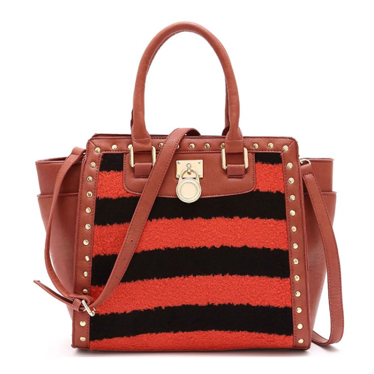 Orange Two Tone Stripe Fur Inspired Satchel Handbag