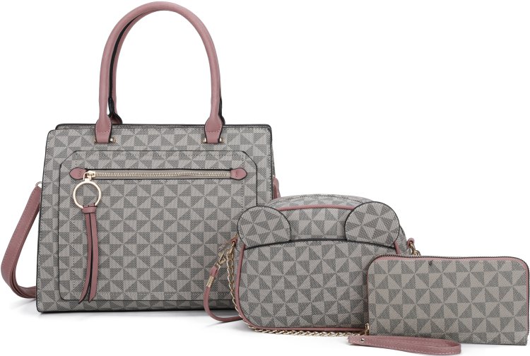 Pink 3-Piece Monogram Satchel Bags With Cute Bag Set