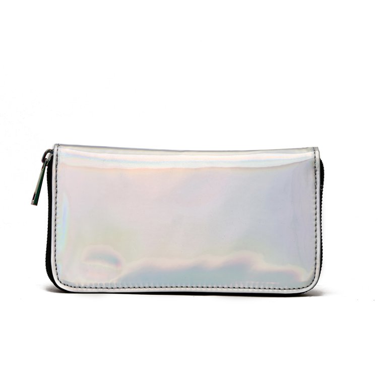 Silver Hologram Zip Around Wallet W/Rainbow Zipper