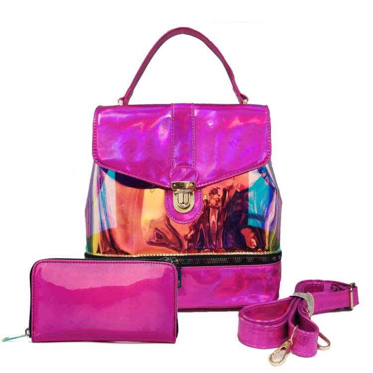 Fuchsia Hologram See Thru Convertible 2-in-1 Backpack
