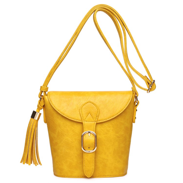 Mustard Flap Over Crossbody Purse With Shoulder Strap