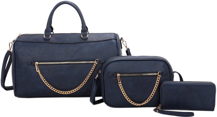 Navy 3-Piece Big Handbag With Middle Messenger And Wallet