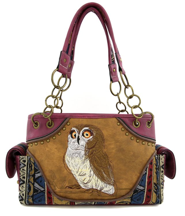 Classic Western Owl Embroidered Concealed Carry Shoulder Bag Purse