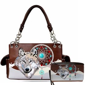 Brown Wolf Dream Catcher Concealed Carry Purse & Wallet Set