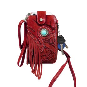 Red Western Fringe Embroidery hipster Crossbody Style Purses Phone Bag