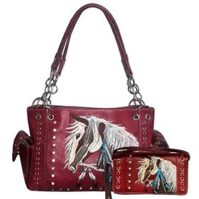 Red Premium Horse Embroidery Concealed Carry Purse & Wallet Set