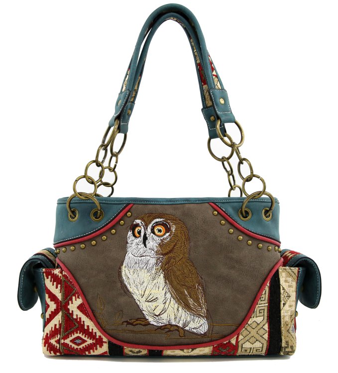 Classic Western Owl Embroidered Concealed Carry Shoulder Bag Purse