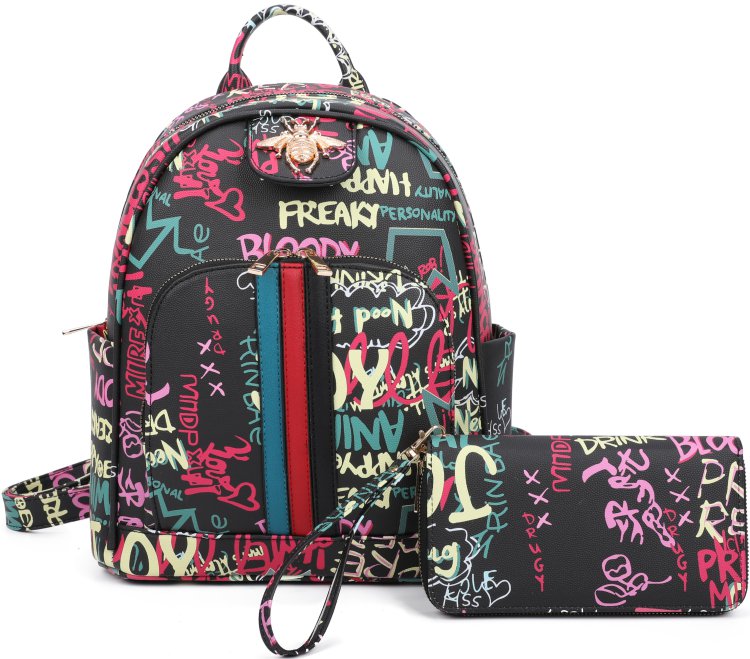 Mt7 Fashion Graffti Backpack & Wallet Set