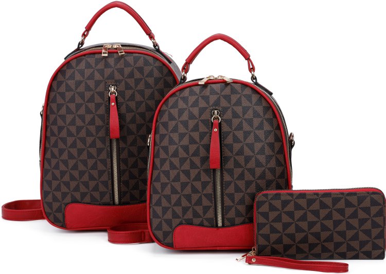 Burgundy 3-Piece Fashion Monogram Backpack Set