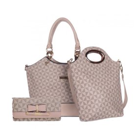 Beige 3 IN 1 Signature Inspired Fashion Handbag Set - F886