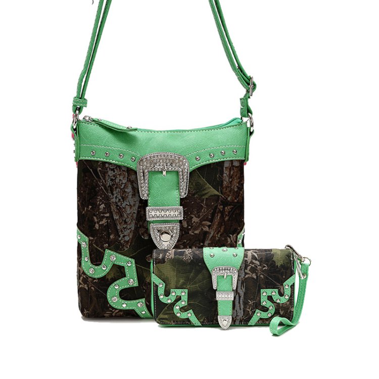 Lime Leaves & Trees With Buckle Crossbody Purse Set