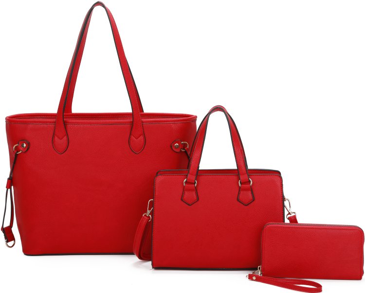 Red 3-Piece Plain Tote Bag With Bag And Wallet Set