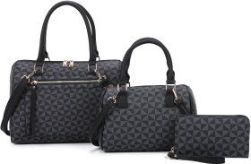 Black 3-Piece Fashion Monogram Classic Mini Duffel Bag Set