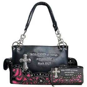 HP/BK Western Concealed Carry Purse And Wallet Set With Bible Verse Embroidery