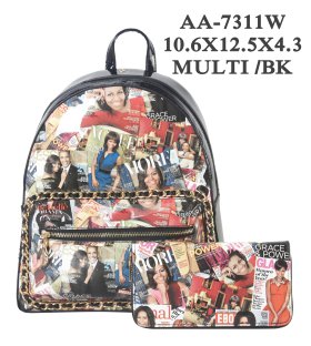 Black Designer Michelle Obama Backpack & Wallet Set