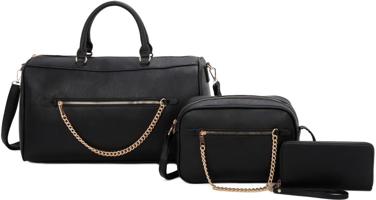 Black 3-Piece Big Handbag With Middle Messenger And Wallet