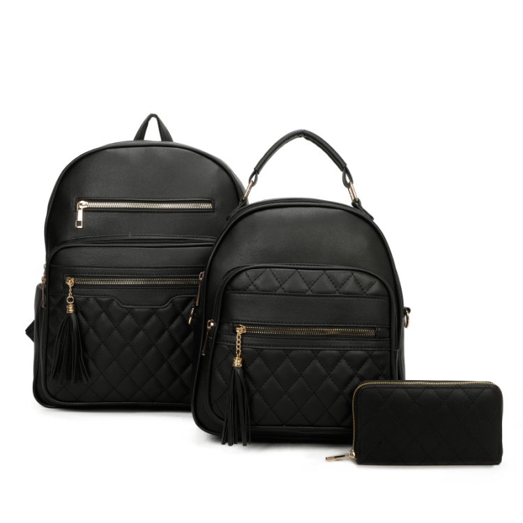 3 IN 1 Backpack With Small Quilted Backpack and Wallet Set