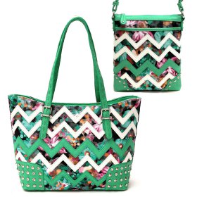 Sea-Green Zigzag Tote Handbag & Crossbody Purse