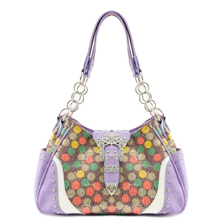 Lavender Western 'Multi Polka Dot' W/Buckle Handbag
