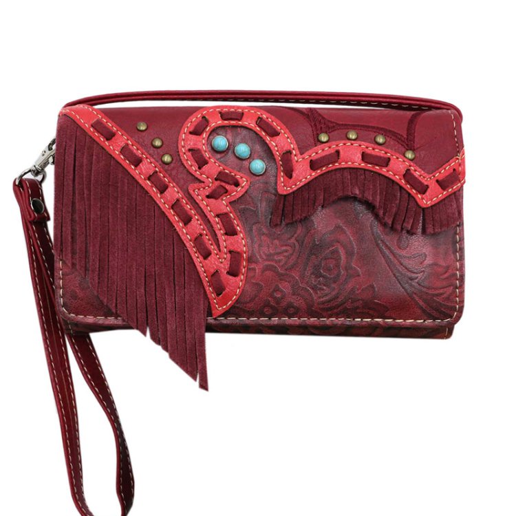 Red Western Embroidery Floral Wallet