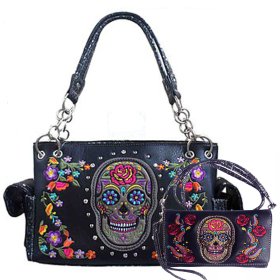 Black Western Concealed Skull Embroidery Bag Set - GSK939W117