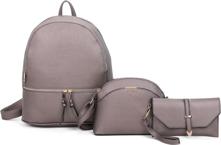 Pewter 3-Piece Cute Pu Leather Fashion Backpack Set
