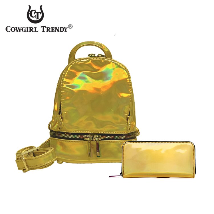 Gold Holographic Fashion Mini Backpack Set