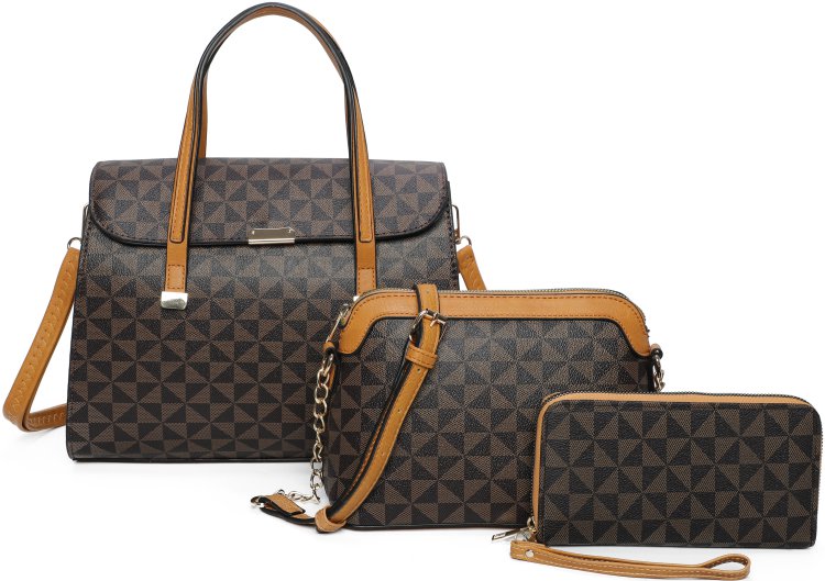 Mustard Fashion Monogram 3-Piece Purse Set With Matching Bag