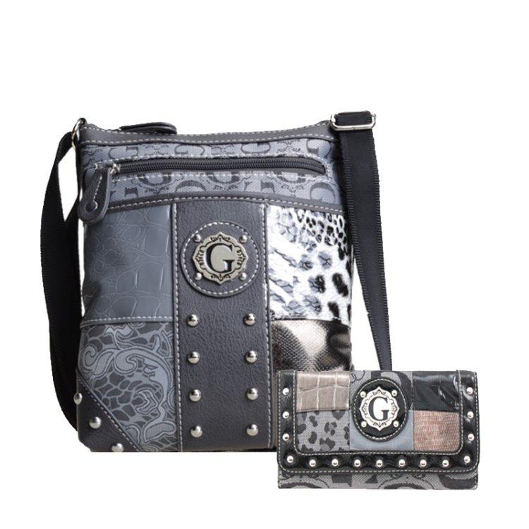 Gray Signature Style Crossbody Purse With Wallet