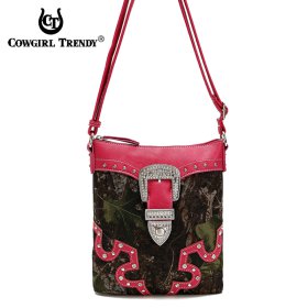 Fuchsia Leaves & Trees With Buckle Crossbody Purse