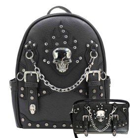 Black Concealed Carry With Biker Skull Chain Buckle Embroidery Backpack