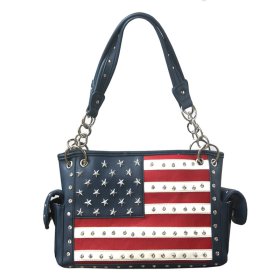 NAVY WESTERN CONCEALED CARRY PURSE WITH FLAG EMBROIDERY