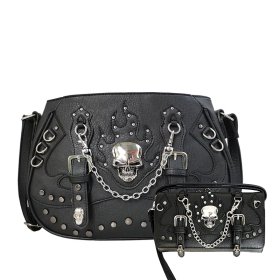 Black Concealed Carry Skull Chain Buckle Purse & Wallet Set