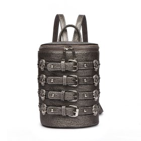 Pewter 'Biker Skull' Belted Barrel Backpack ($7.75 W/ Coupon)