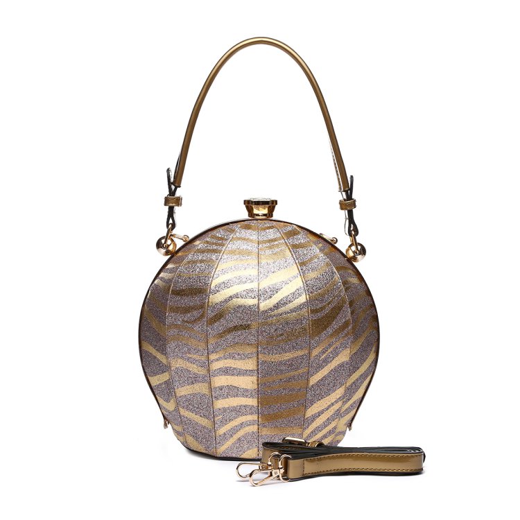Gold Oval Multi Clip Metallic Zebra Print Handbag
